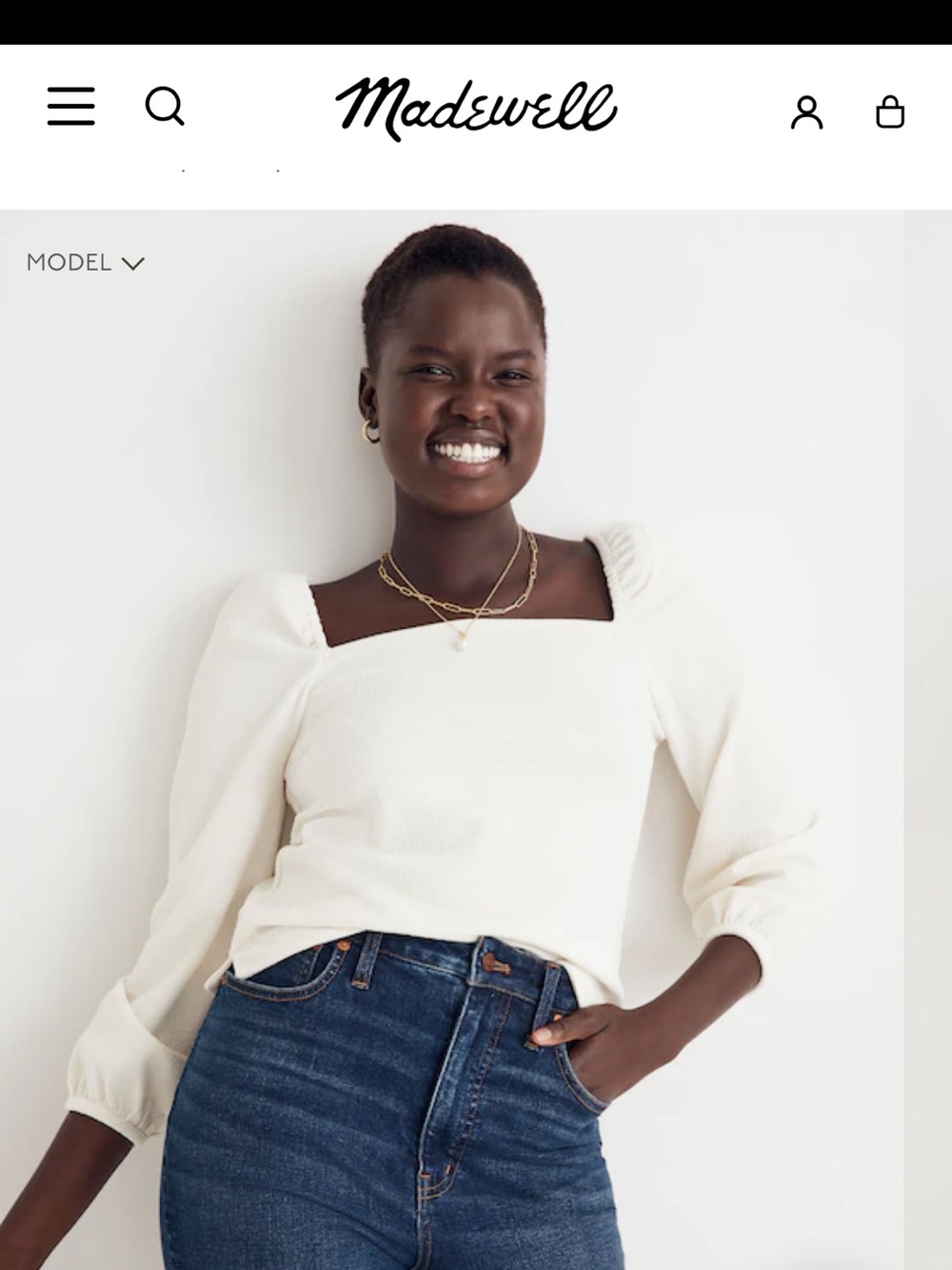 Cream Crepe Square Neck Long Puff Sleeve Top - Women's